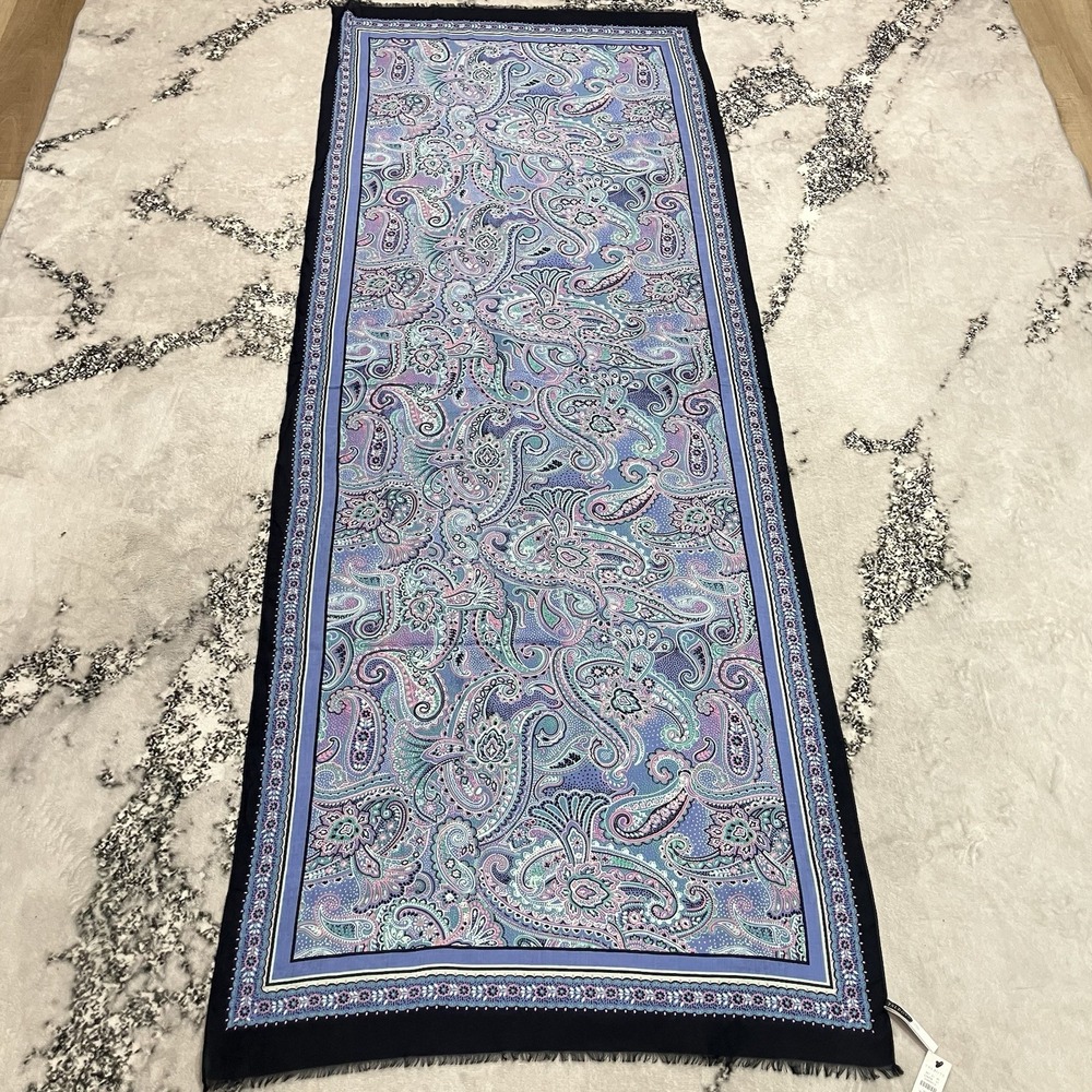 Talbots NWT Paisley Scarf Blue Purple Rayon Oblong Fringe Wrap Shawl